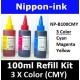 Universal Refill Kit 3 x 100ml Bottle ( Cyan Magenta Yellow ) fo Inkjet Ink Cartridge or Ink Tank System Printer Models
