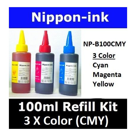 Universal Refill Kit 3 x 100ml Bottle ( Cyan Magenta Yellow ) fo Inkjet Ink Cartridge or Ink Tank System Printer Models