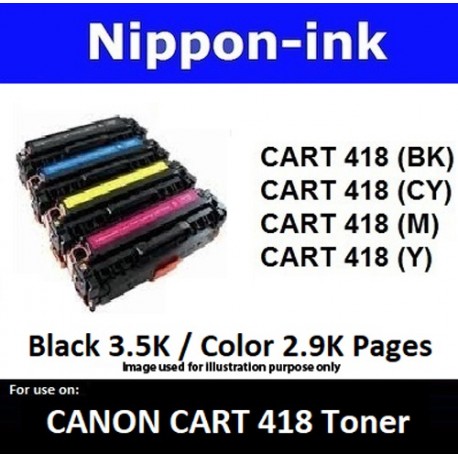 Cartridge 418 For Canon laser toner Cartridge418 Nipponink ( Colour Selection Black Cyan Magenta Yellow )