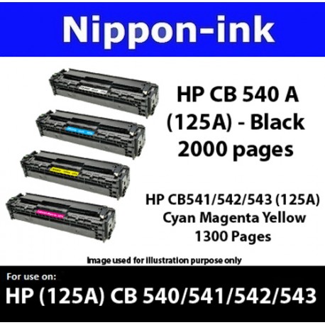For HP 125 A ( CB 540A ) laser 540 Toner Nipponink 125A ( CB540A )  ( Color Selection Black Cyan Magenta Yellow )