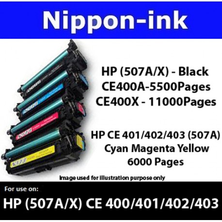 For HP 507 A ( CE 400A 401A 402A 403A ) laser Toner Nipponink 128A ( CE400A CE401A CE402A CE403A )( Black Cyan Magenta Yellow )