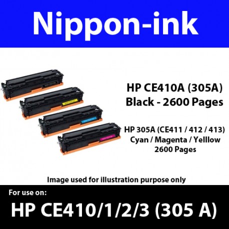 For HP 305 A ( CE 410A 411A 412A 413A ) laser Toner Nipponink 305A ( CE410A CE411A CE412A CE413A )( Black Cyan Magenta Yellow )