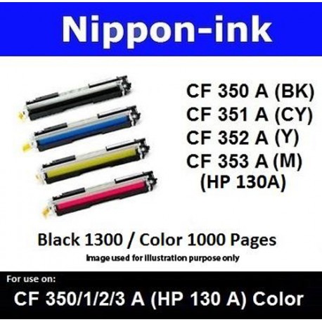 For HP 130 A ( CF 350A 351A 352A 353A ) laser Toner Nipponink 130A ( CF350A CF351A CF352A CF353A )( Black Cyan Magenta Yellow )